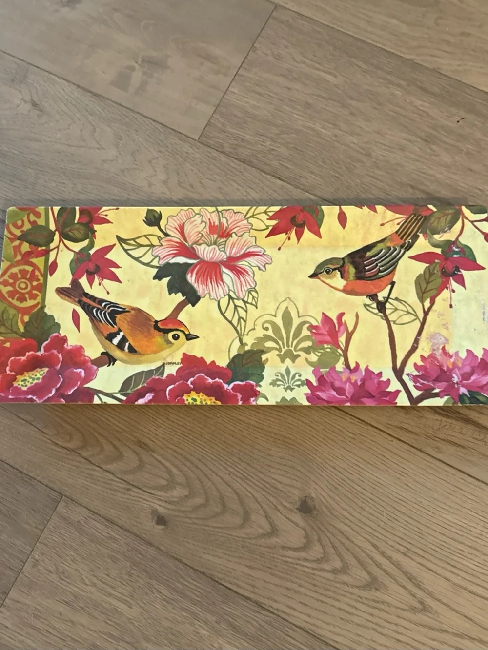 Vintage Earth Aware Bamboo Platter  Floral Birds Decor 19